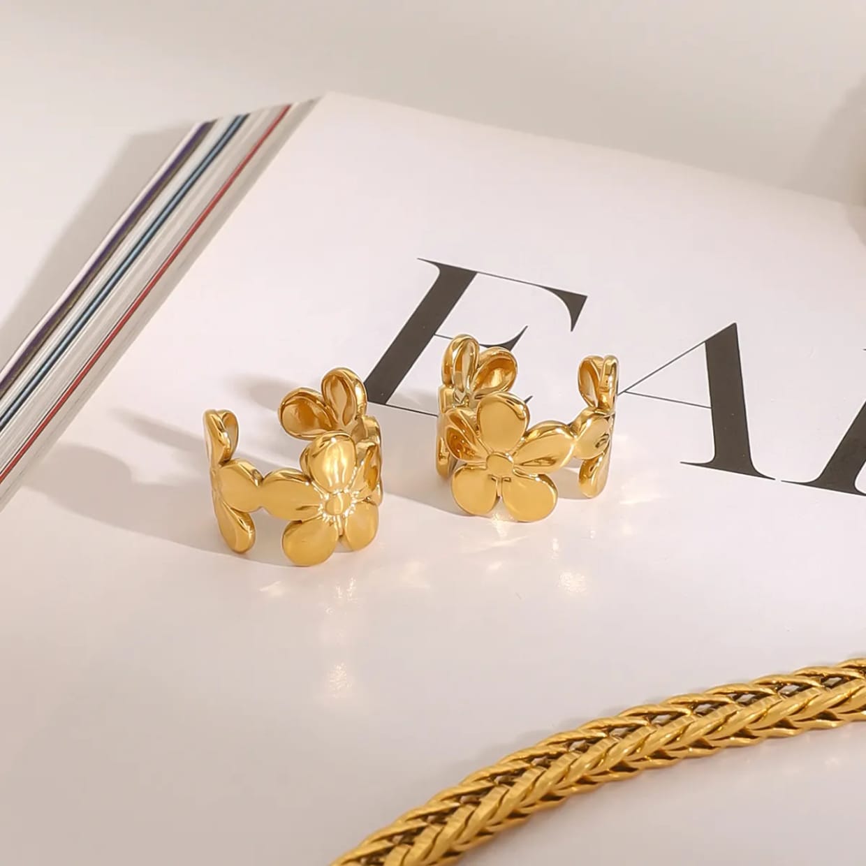 Gold Floral Ear Cuffs – No Piercing Jewelry | Kariva