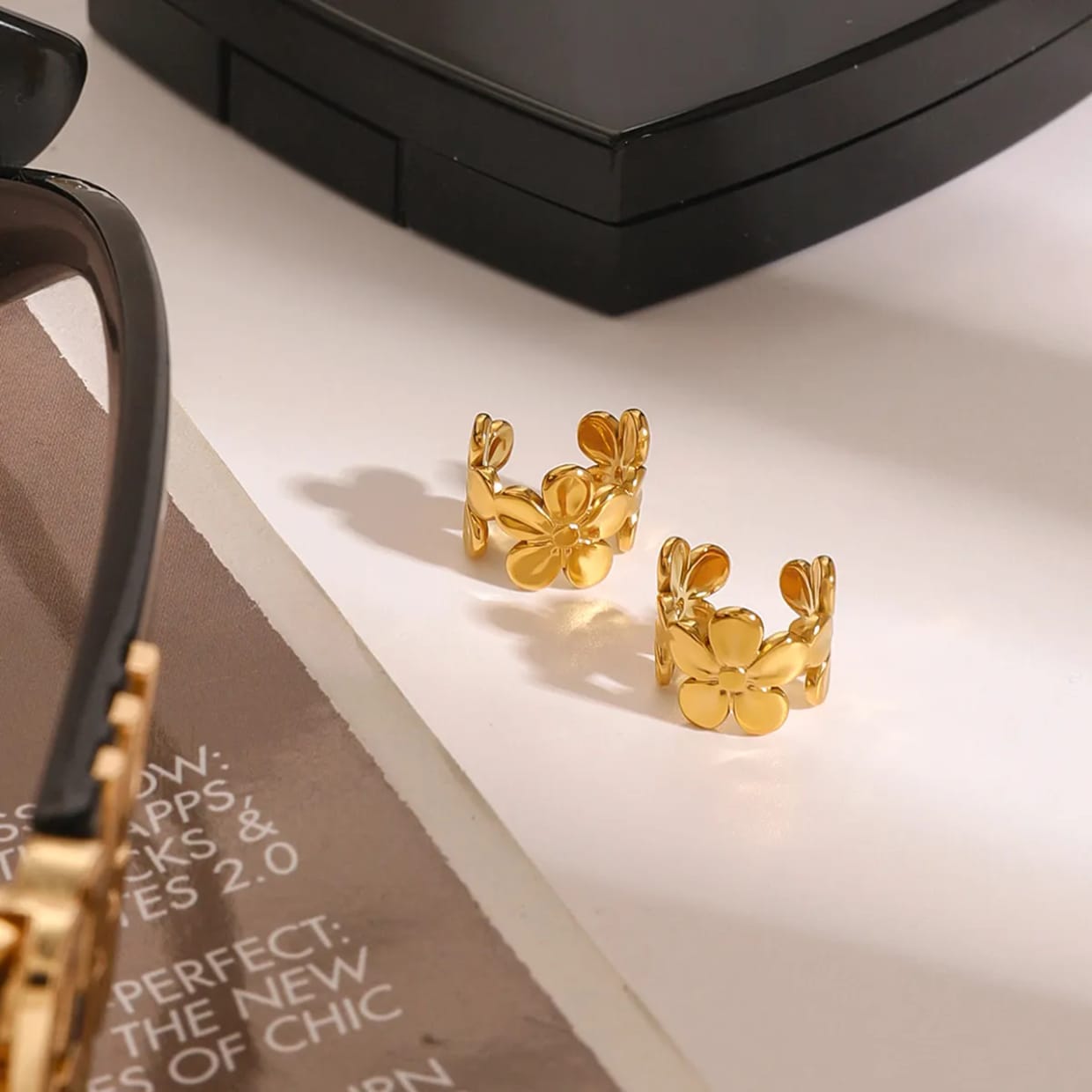 Gold Floral Ear Cuffs – No Piercing Jewelry | Kariva
