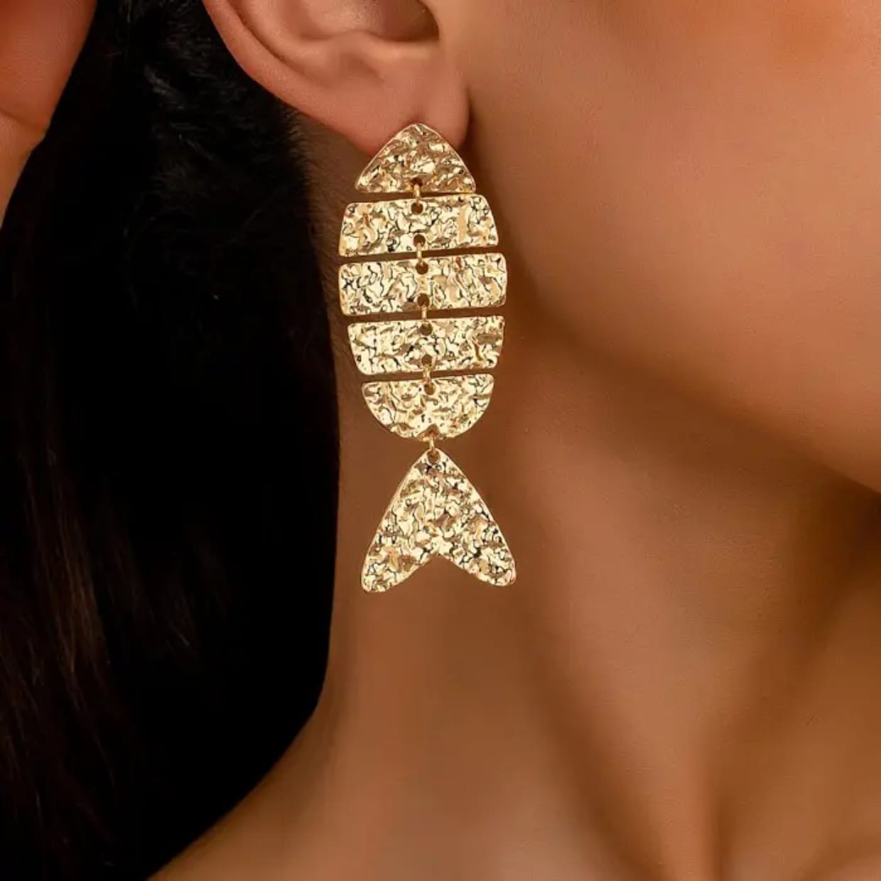 6-Link Fish Dangle Earrings – Gold Statement Drops | Kariva