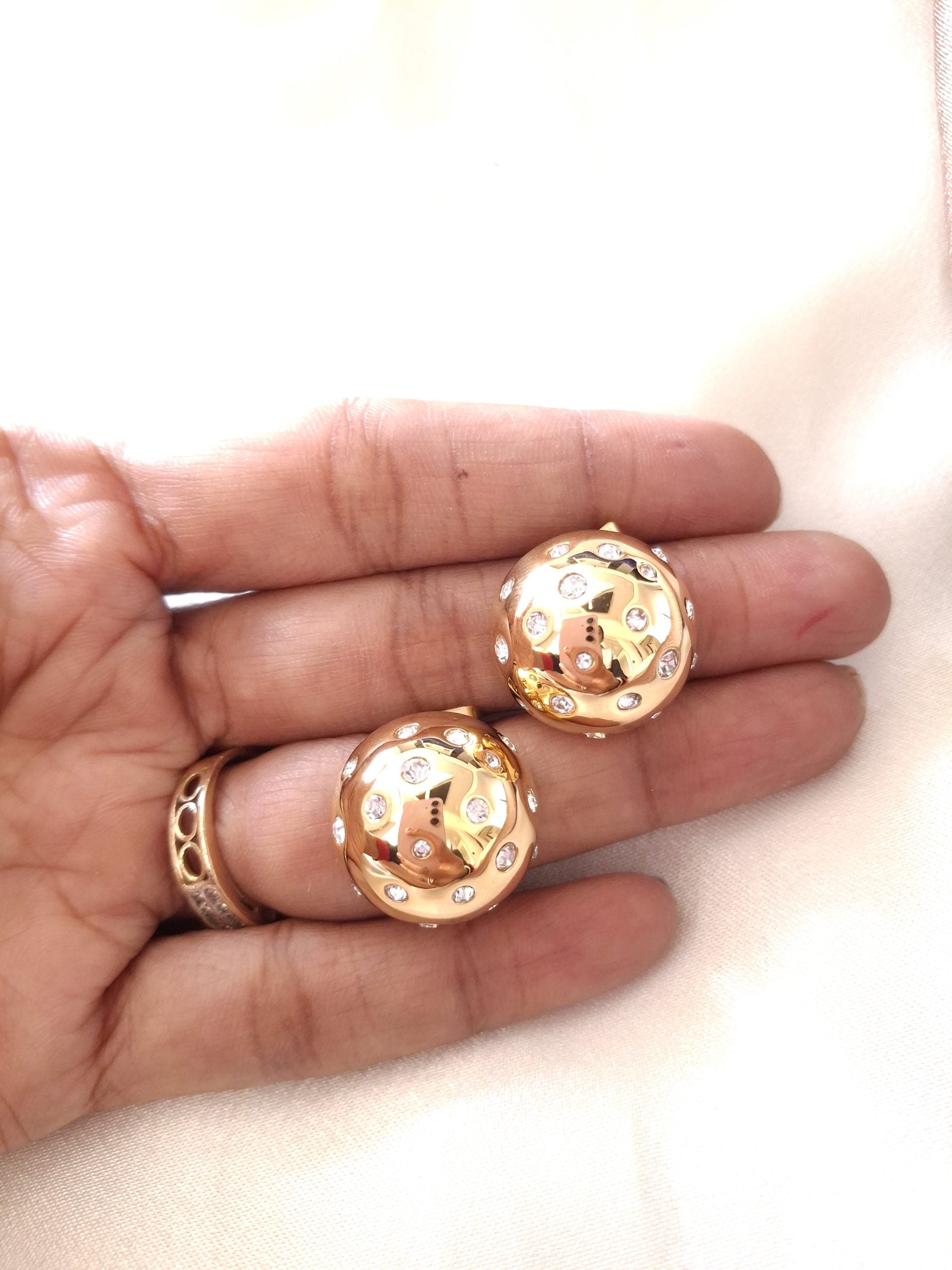 Kariva 18K gold plated studded dome earrings for women – bold yet elegant - gifting and partywear